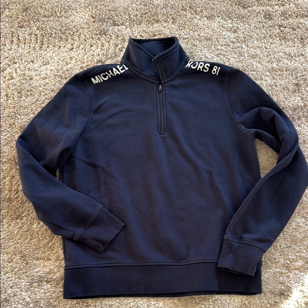 🍍 Michael Kors Navy Blue Quarter Zip Pullover Sweatshirt Sz L🍍Pit to Pit 21”🍍